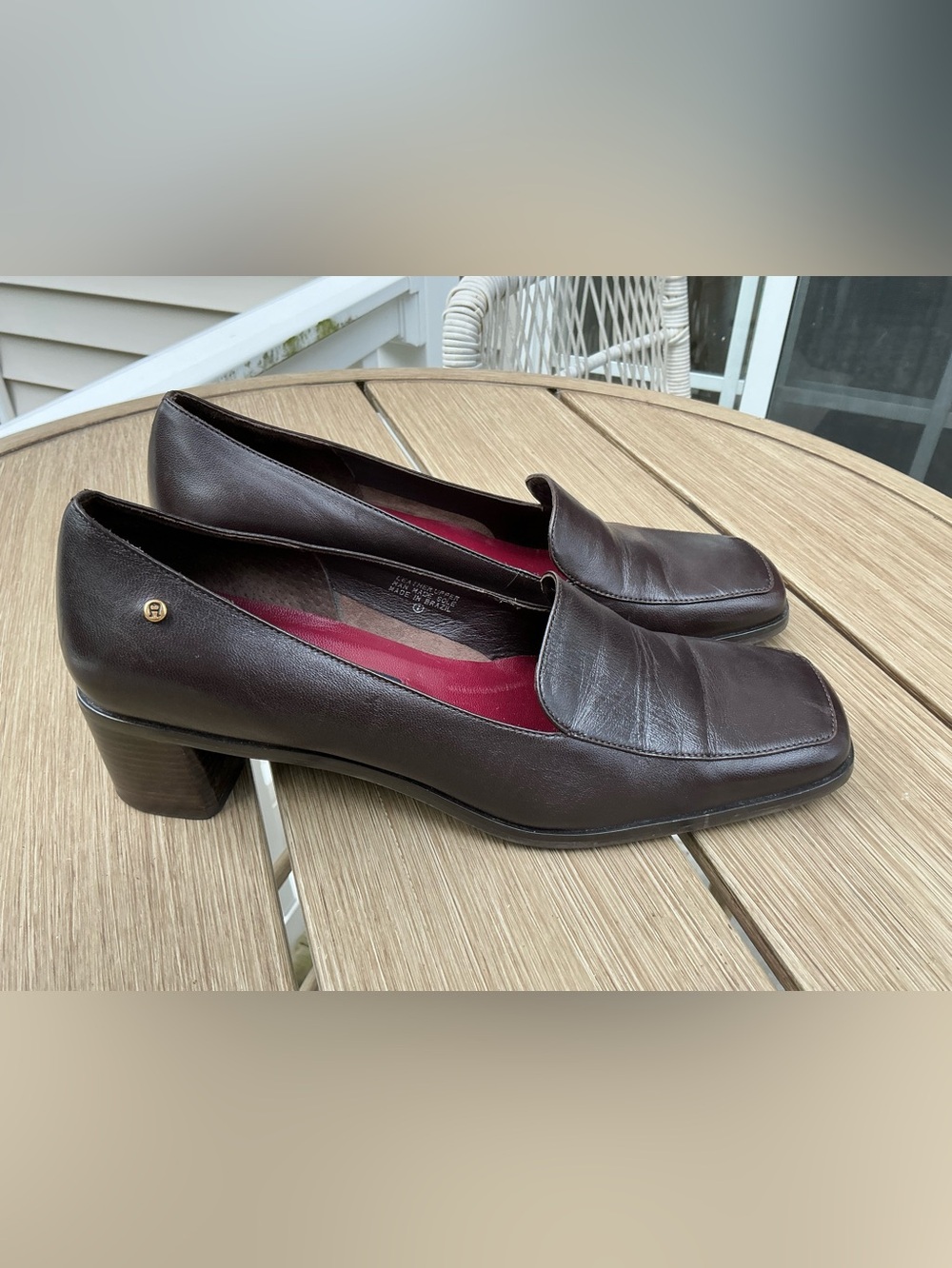 Etienne Aigner Brazil Rich Brown Leather Block Heel Pumps Square Toe Preppy 8.5 - Picture 2 of 13